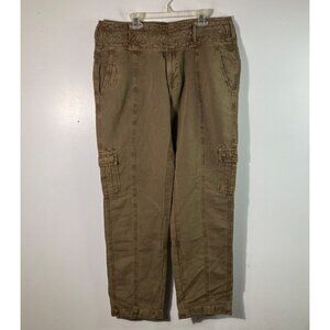 Womens Sundance Linen Blend Embroidered Boho Cargo Pants 12 Green